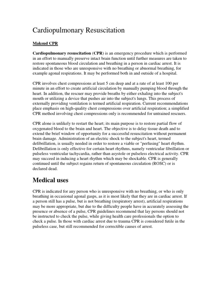 Cardiopulmonary Resuscitation | PDF | Cardiopulmonary Resuscitation ...