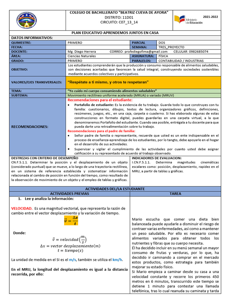 2P - Semana 3 - GUIA - PRIMERO DE BT - FÍSICA | PDF