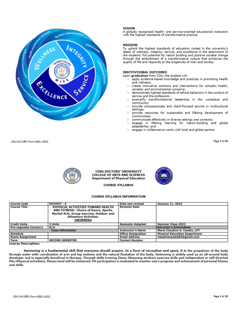 RT - Course Syllabus - Basic Swimming | PDF