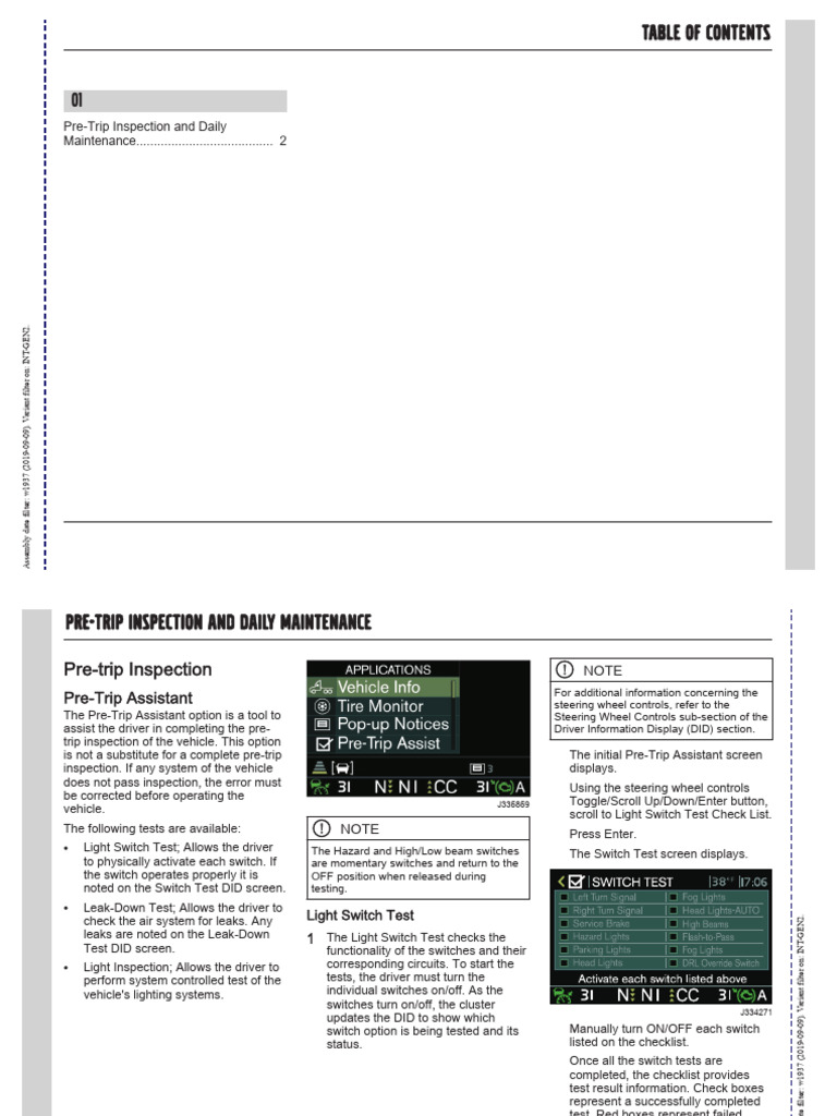 Pre-Trip Inspection Assistant With in Dash Switch Option | PDF
