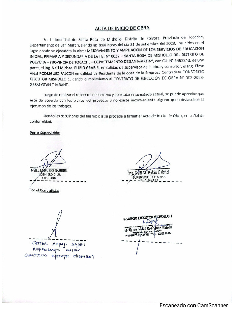 Acta - Inicio de Obra | PDF