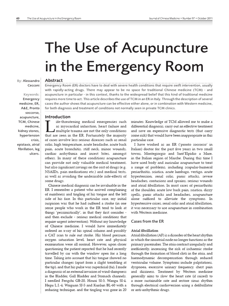 The Use of Acupuncture in The Emergency Room | PDF