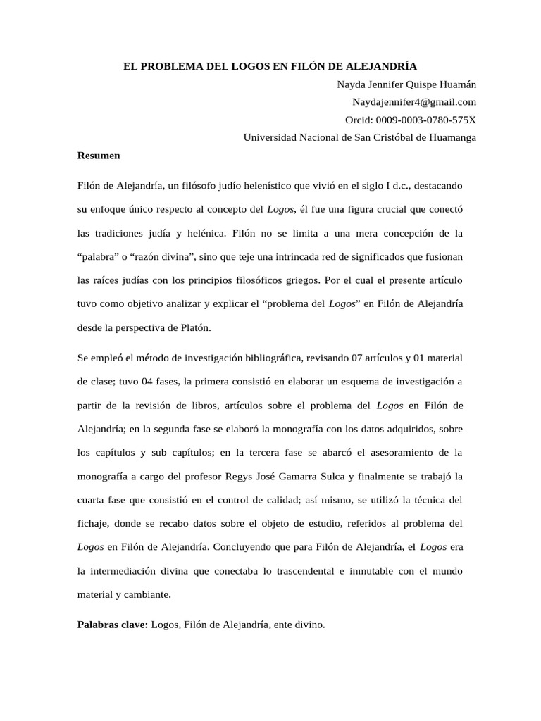 El Problema Del Logos en Filón de Alejandría | PDF