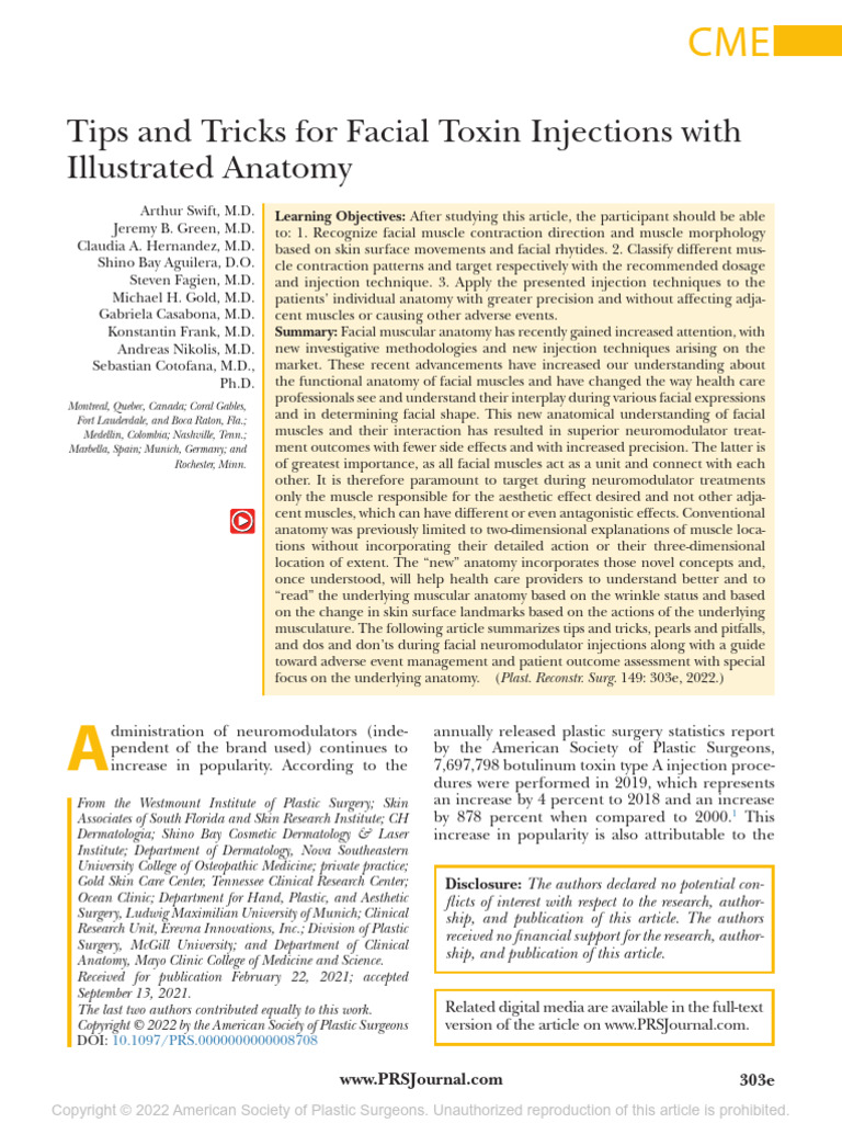Tips and Tricks For Facial Toxin Injections With.38 | PDF