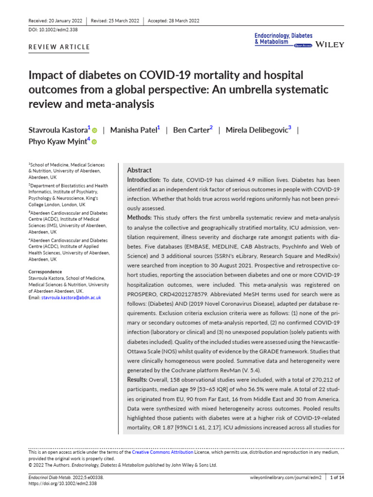 Impact of Diabetes On COVID-19 Mortality and Hospital Outcomes From A ...