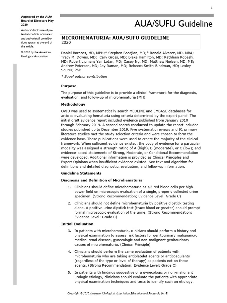 Microhematuria Guideline | PDF