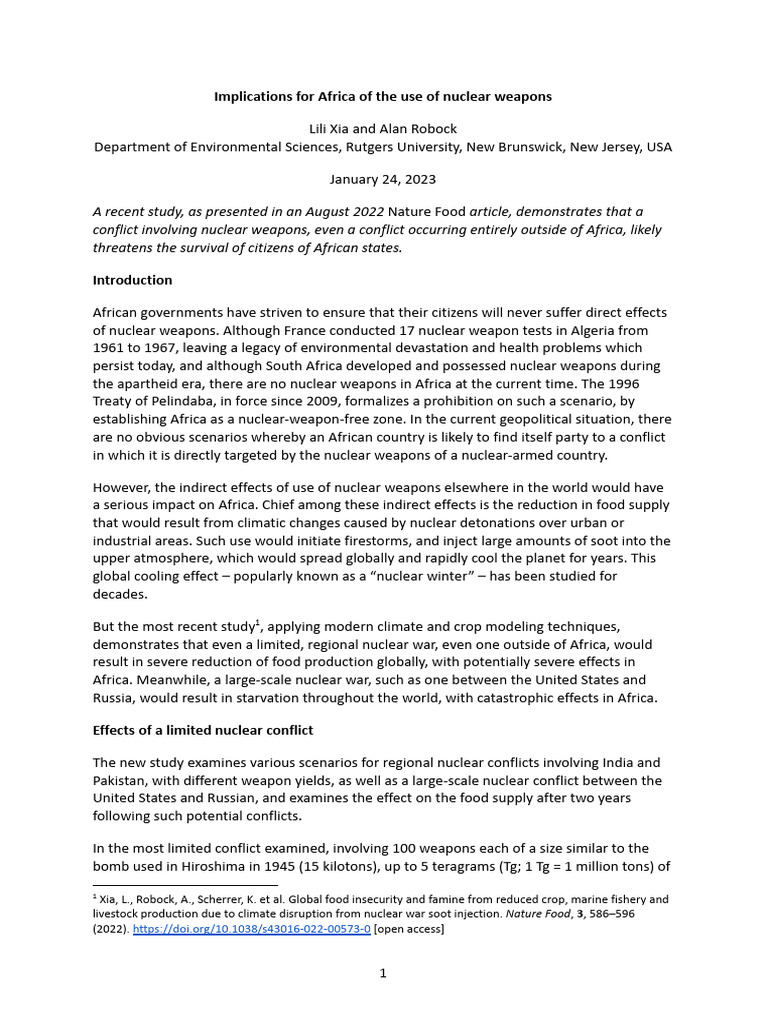Implications For Africa of Use of Nuclear Weapons | PDF