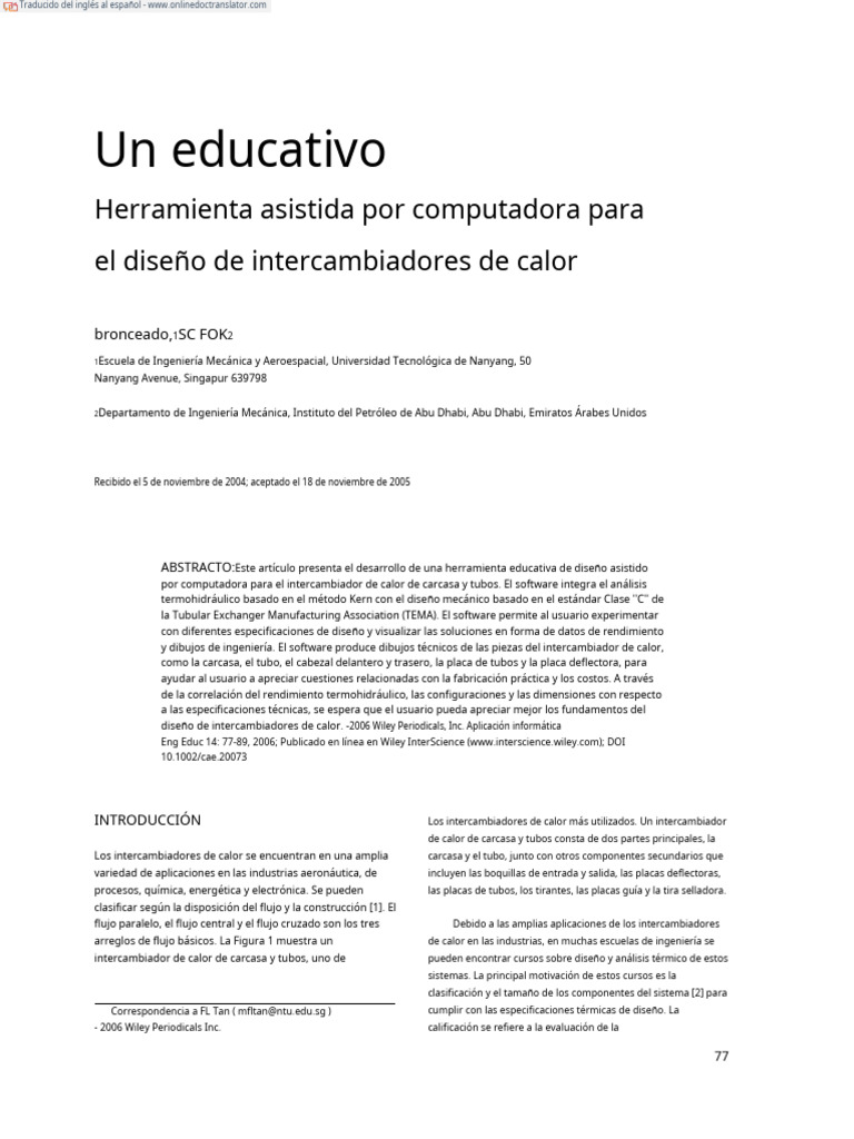 An Educational Computer Aided Tool For Heat Exchanger Design - En.es | PDF