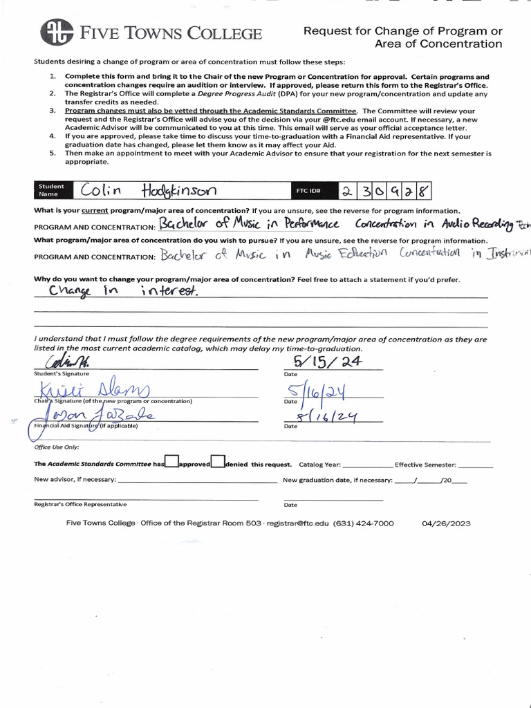 Major Change Form | PDF