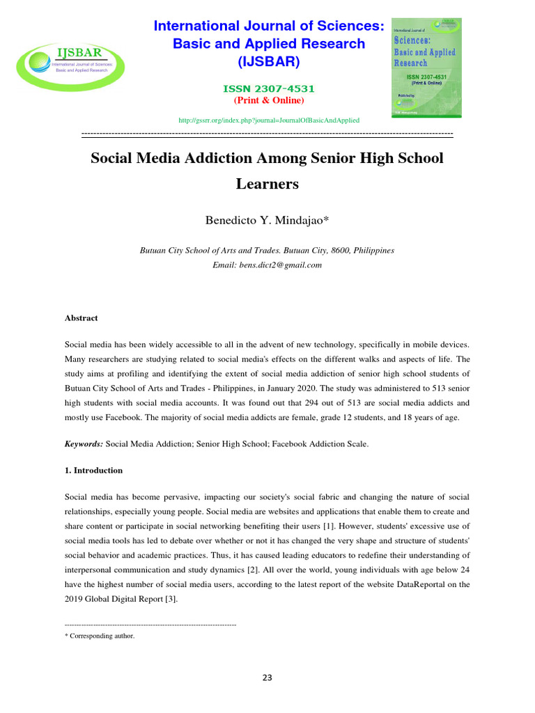 Social Media Addiction in High School Students | PDF | Social Media ...