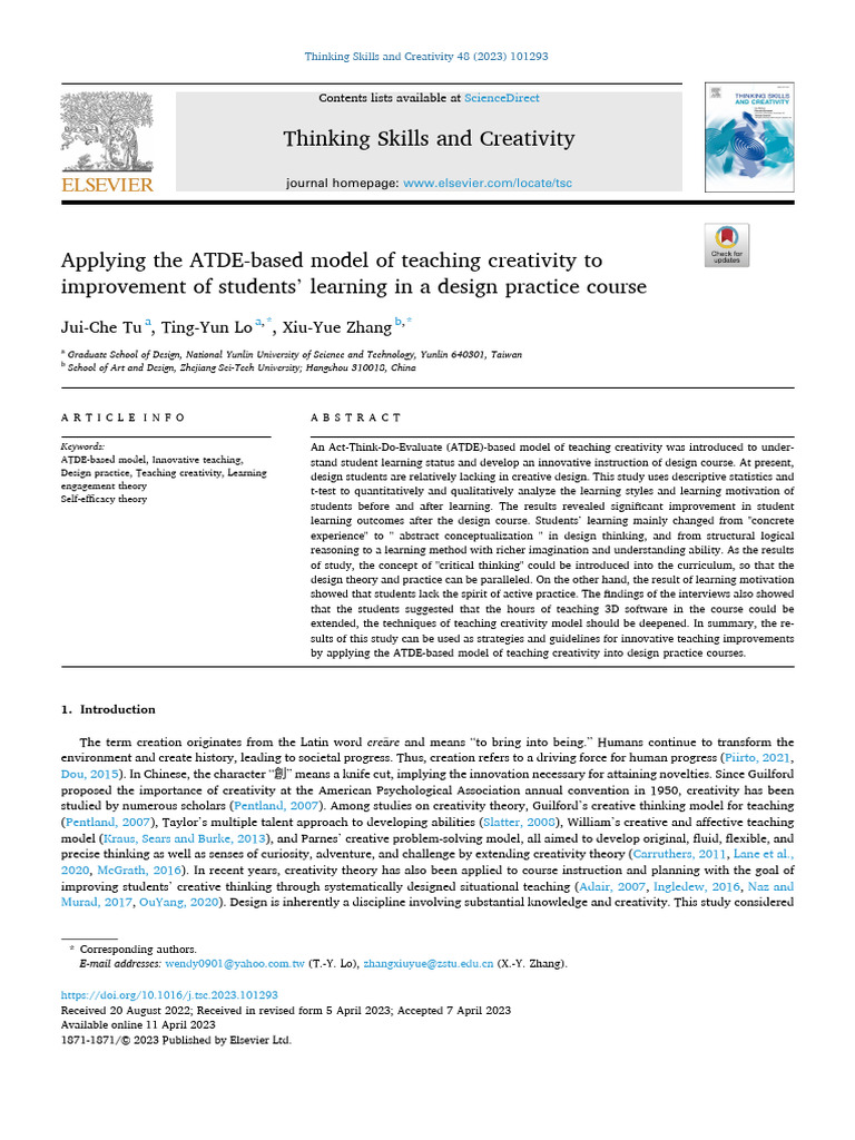 Applying The ATDE-based Model of Teaching Creativity To Improvement of ...