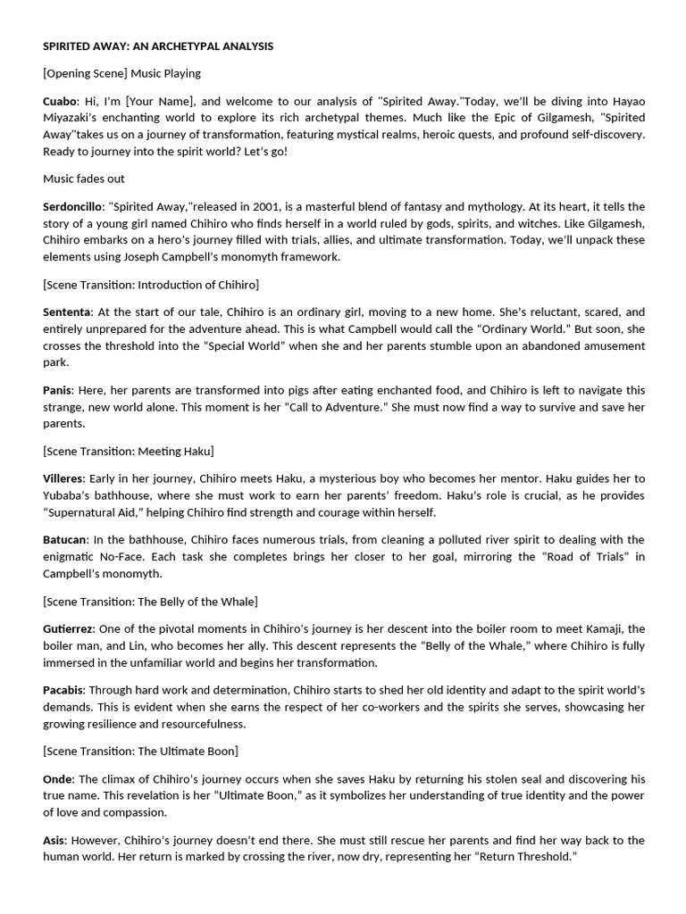 Spirited Away Archetypal Analysis Pdf