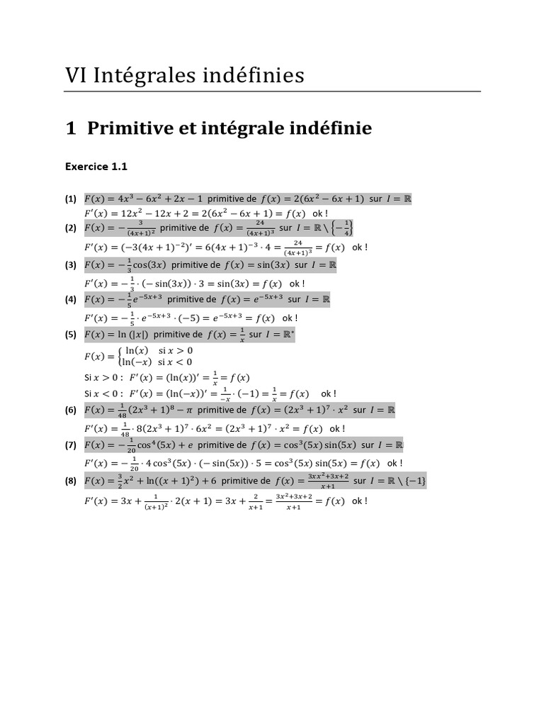 II. Corriges IntegralesIndefinies Stand 2122 | PDF