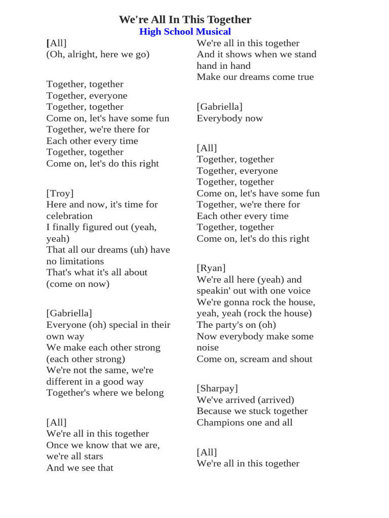 We're All In This Together lyrics | PDF
