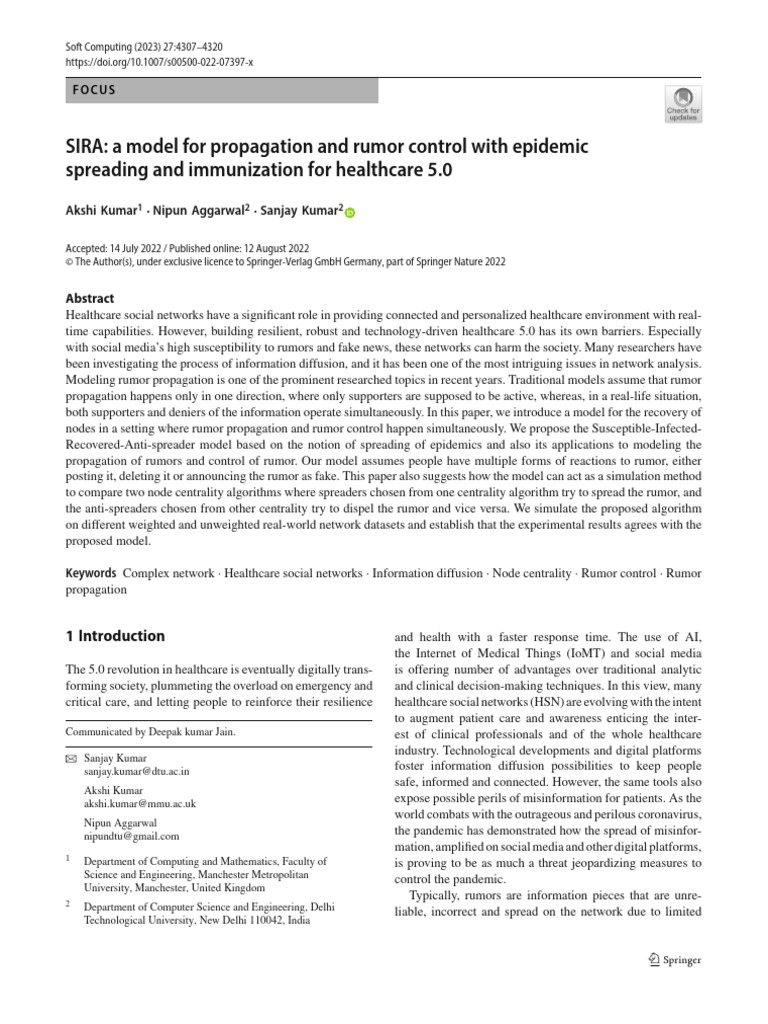 SIRA: A Model For Propagation and Rumor Control With Epidemic Spreading ...