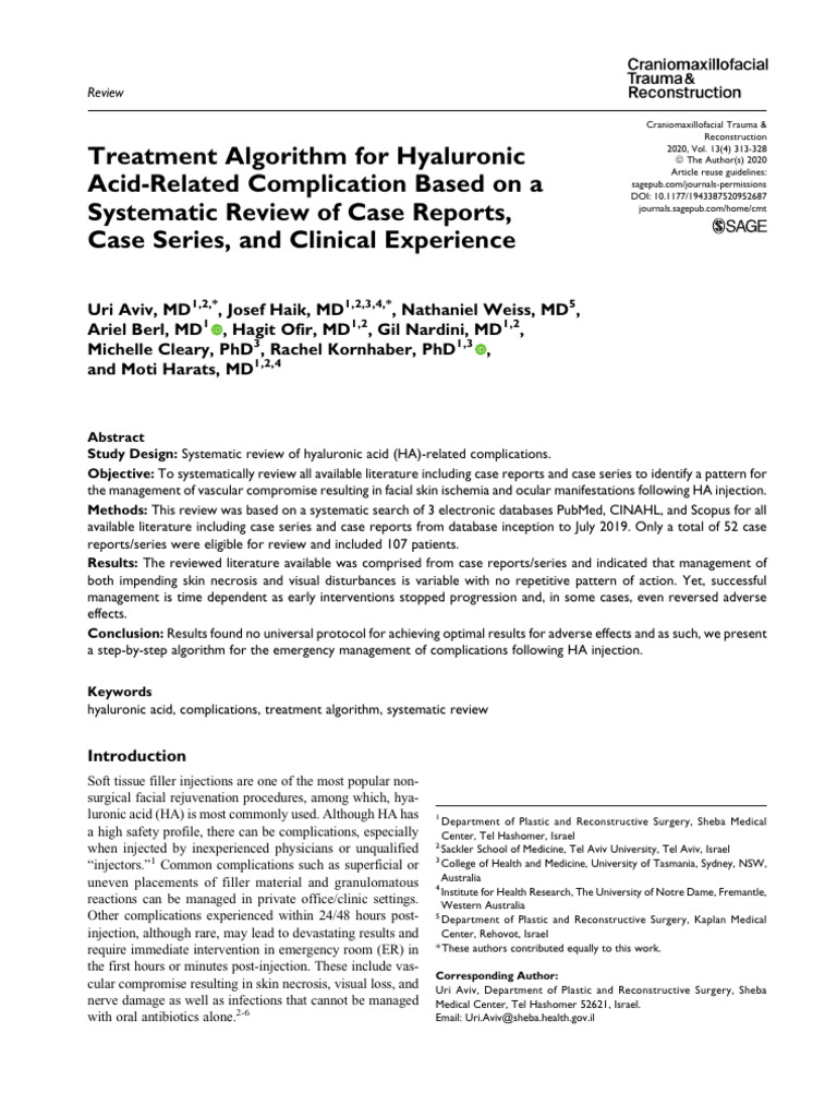 Treatment Algorithm For Hyaluronic Acid-Related Complication Based On A ...