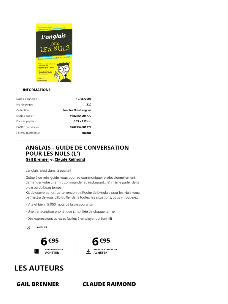 Anglais - Guide de Conversation Pour Les Nuls (L') - Pour Les Nuls | PDF