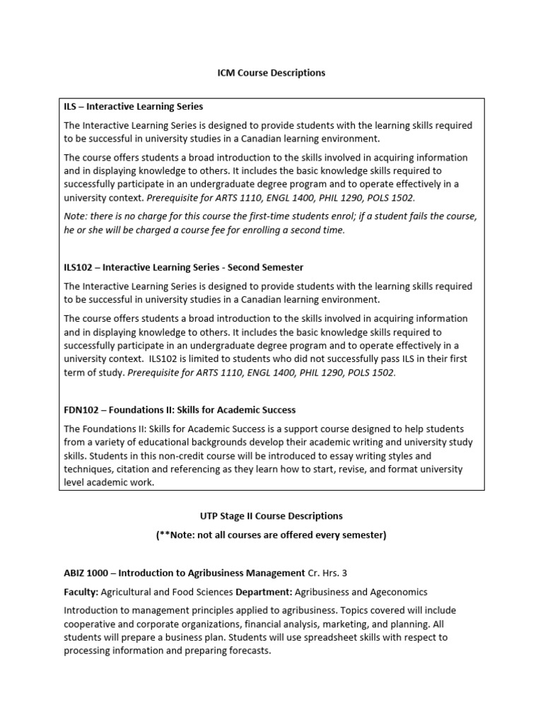 ICM - Course - Descriptions 202103 | PDF