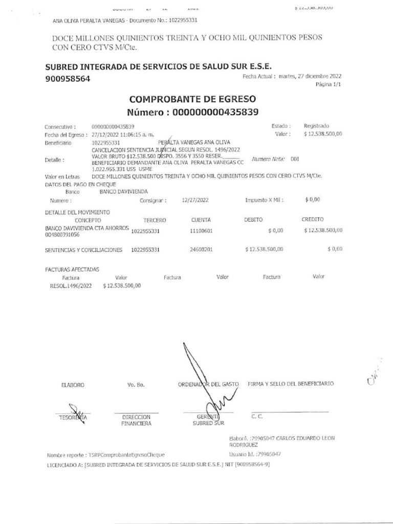 Comprobante de Pago Sentencia | PDF