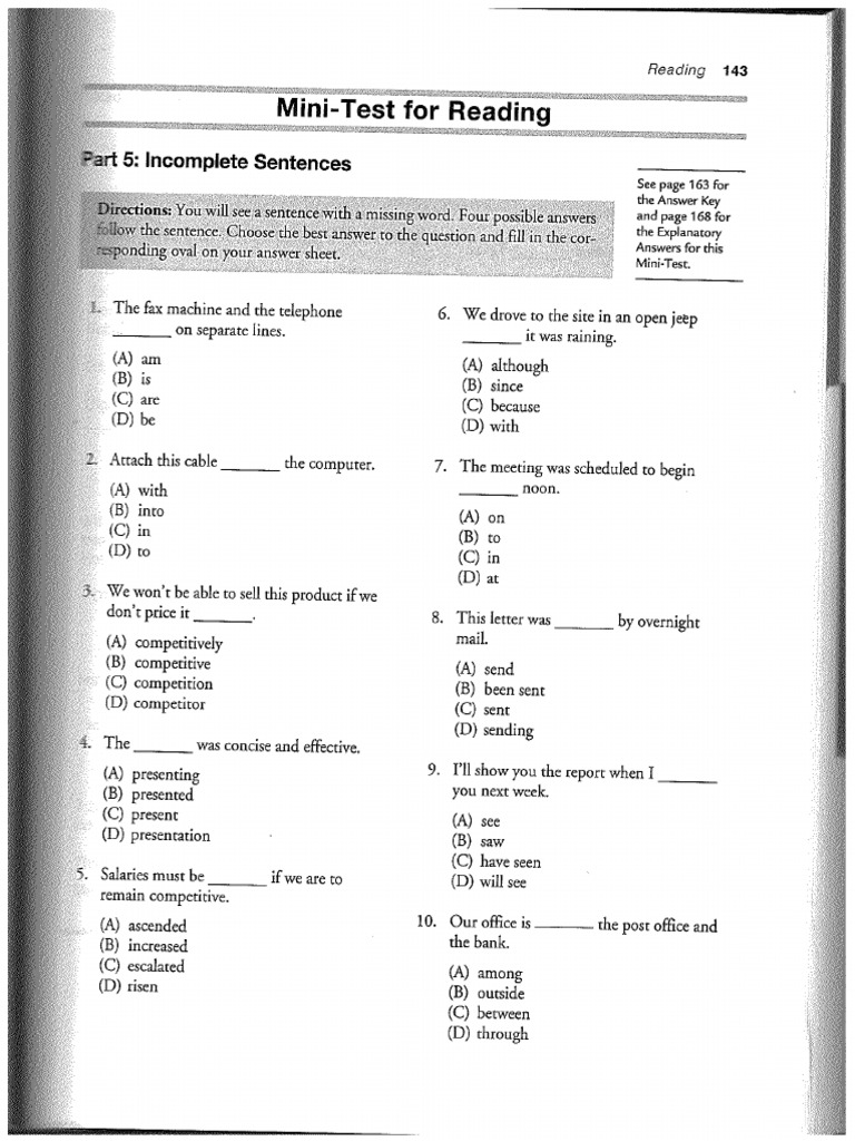 Mini Test Reading Pdf
