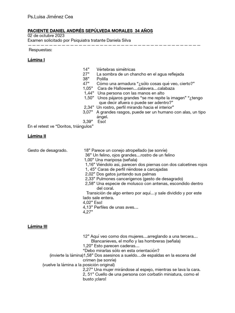 ANÁLISIS TEST DE RORSCHACH Daniel Sepúlveda | PDF | Libros para ...