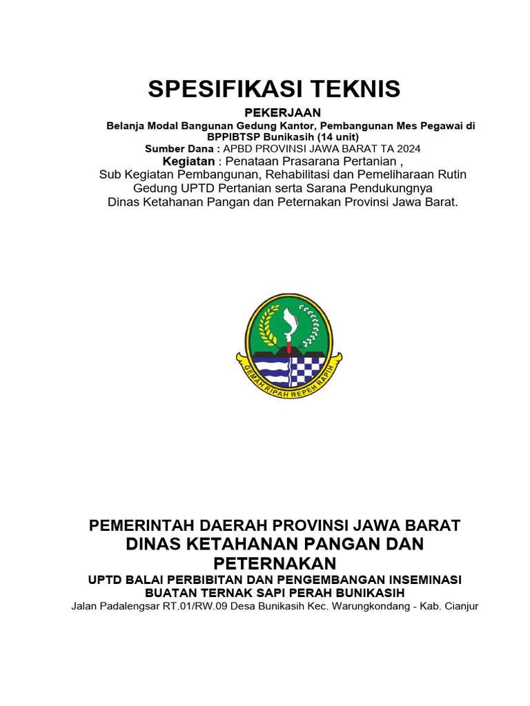 Rev 2 Spesifikasi Teknis Pembangunan Mess Pegawai | PDF