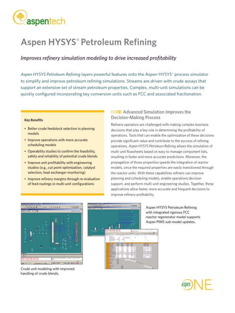 Aspen HYSYS Petroleum Refining Datasheet | PDF | Oil Refinery | Petroleum