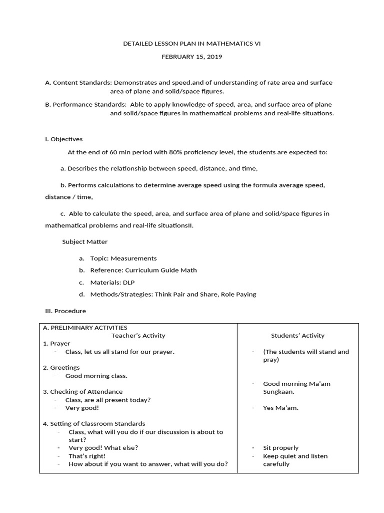 Detailed Lesson Plan in Mathematics Vi 1 | PDF