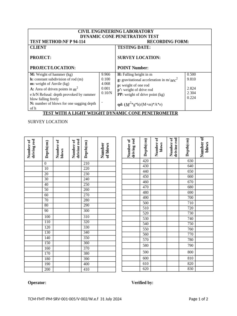DCP Test Form | PDF | Metrology | Astrophysics