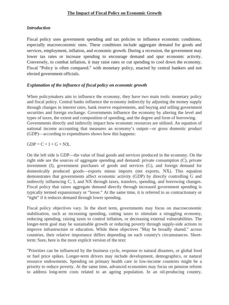 The Impact of Fiscal Policy On Economic Growth | PDF | Fiscal Policy ...