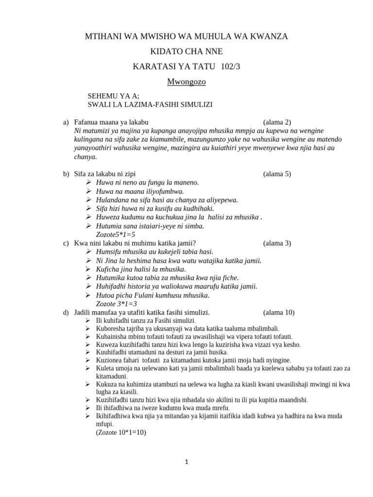 Form 4 Kiswahili Paper 3 MS | PDF