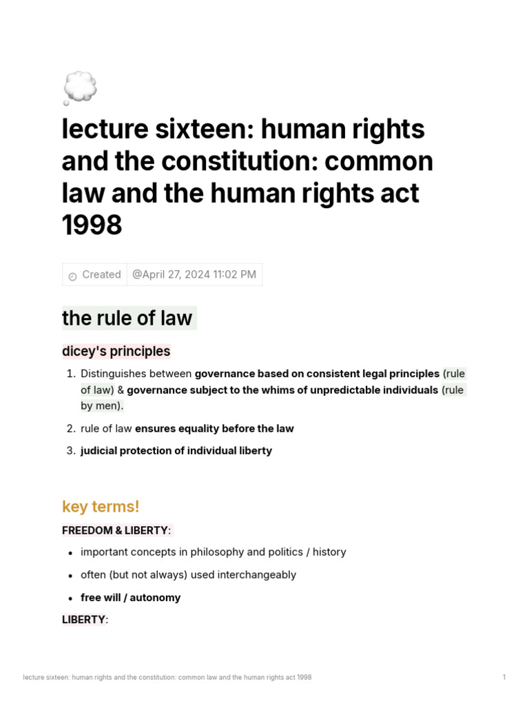 Lecture Sixteen Human Rights and The Constitution | PDF | European ...