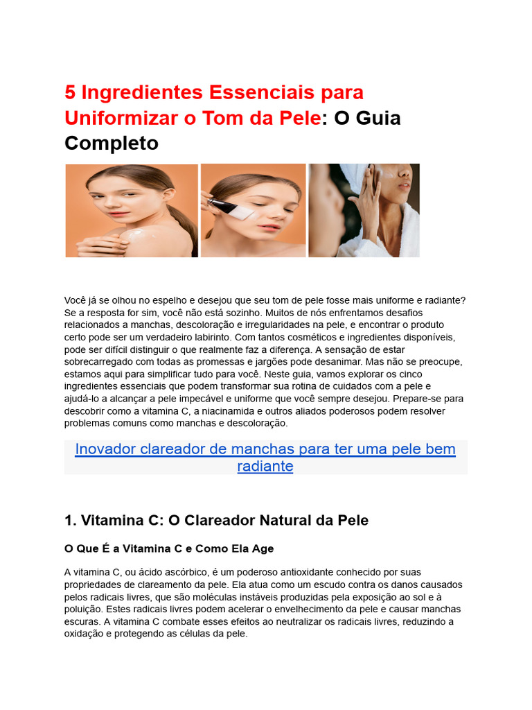 Documento Sem5 Ingredientes Essenciais para Uniformizar o Tom Da Pele ...
