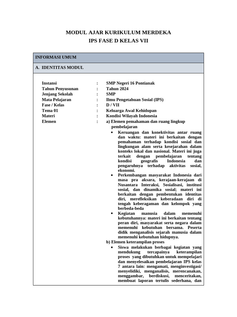 Modul Ajar Kurikulum Merdeka Kelas 7 | PDF