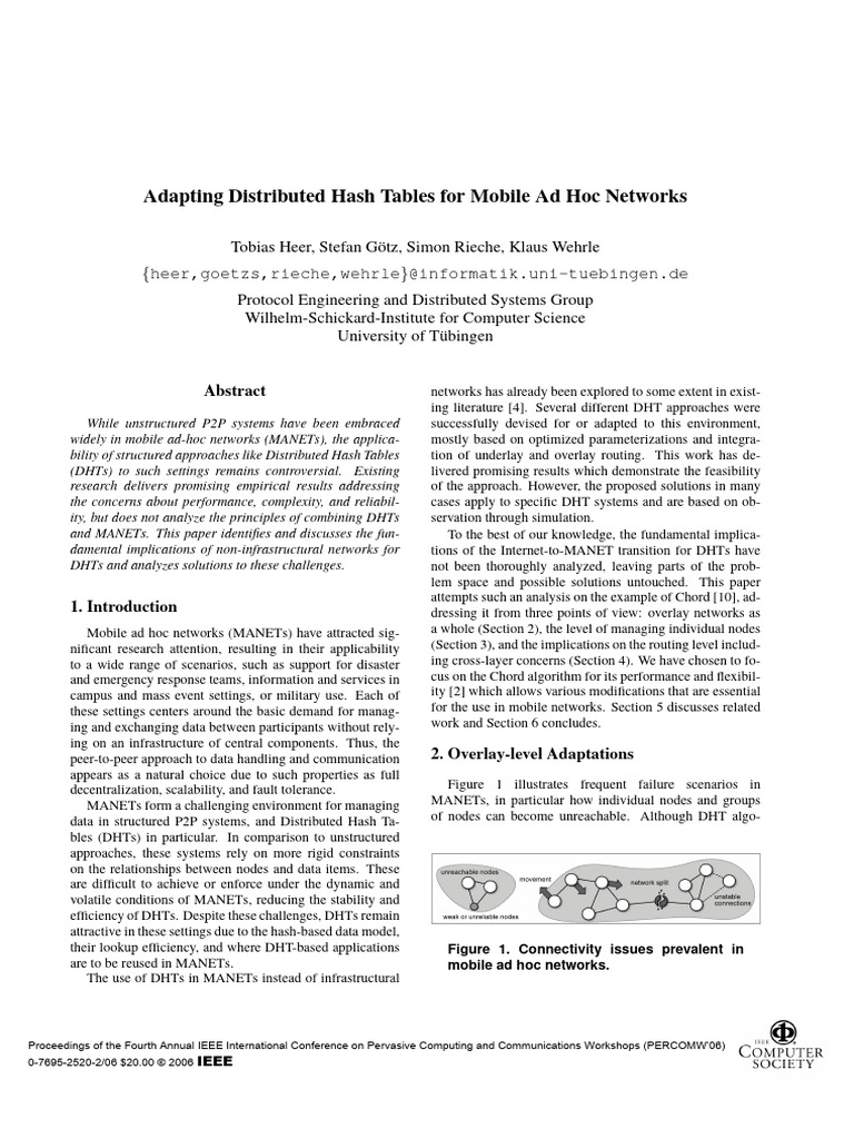 Adapting Distributed Hash Tables For Mobile Ad Hoc Networks | PDF