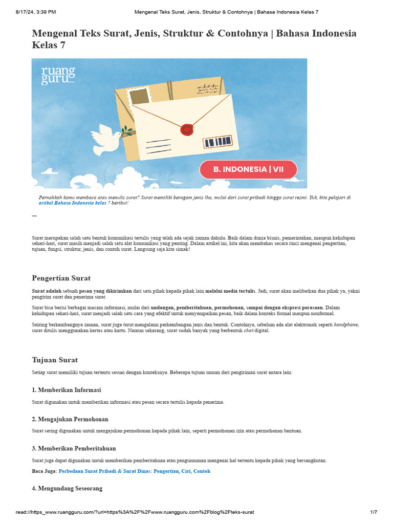 Mengenal Teks Surat Jenis Struktur Contohnya Pdf