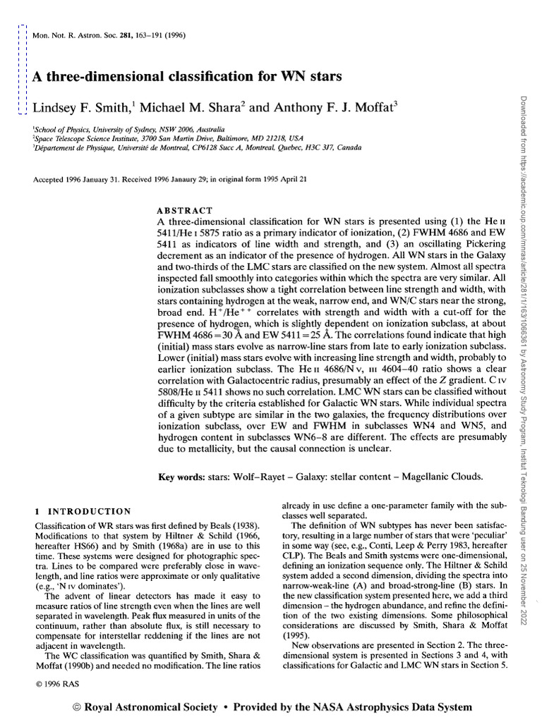 A Three-Dimensional Classification For WN Stars A Three-Dimensional ...