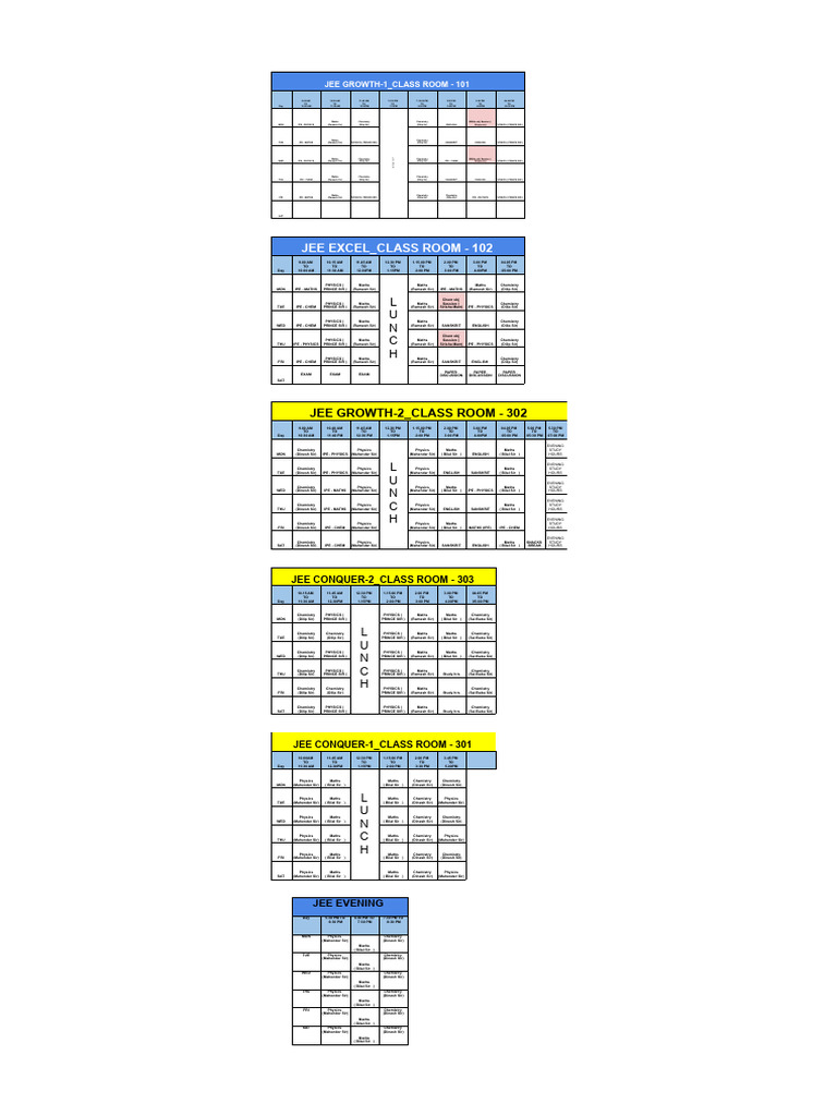 Updated - Time Table Latest - August Updated Jee | PDF