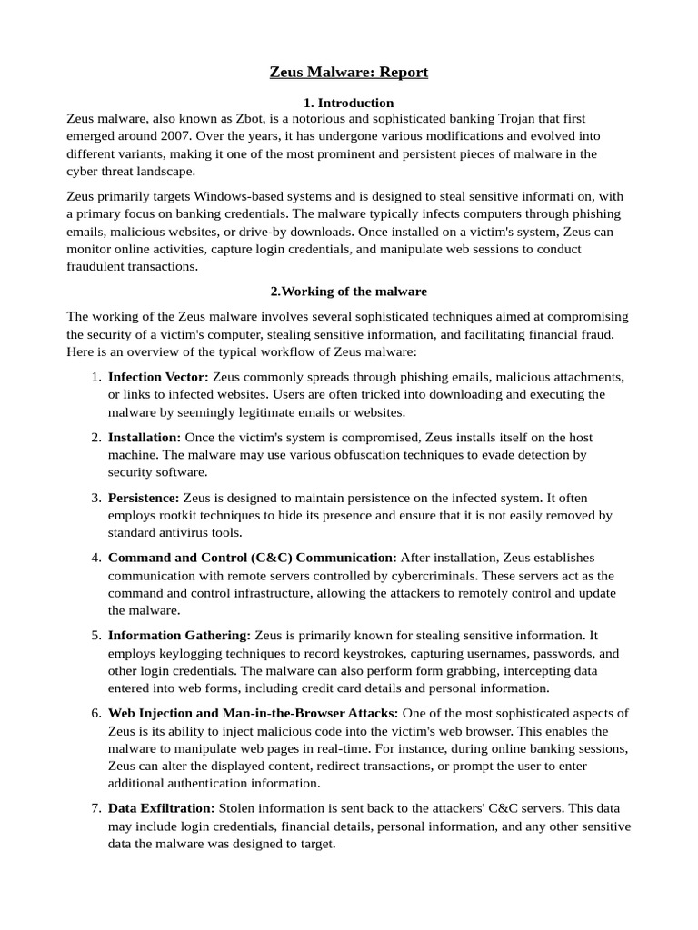 Zeus Malware Report | PDF