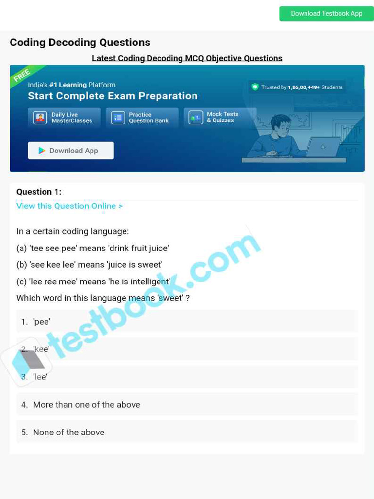MCQ On Coding Decoding 5eea6a0e39140f30f369e4a4 | PDF