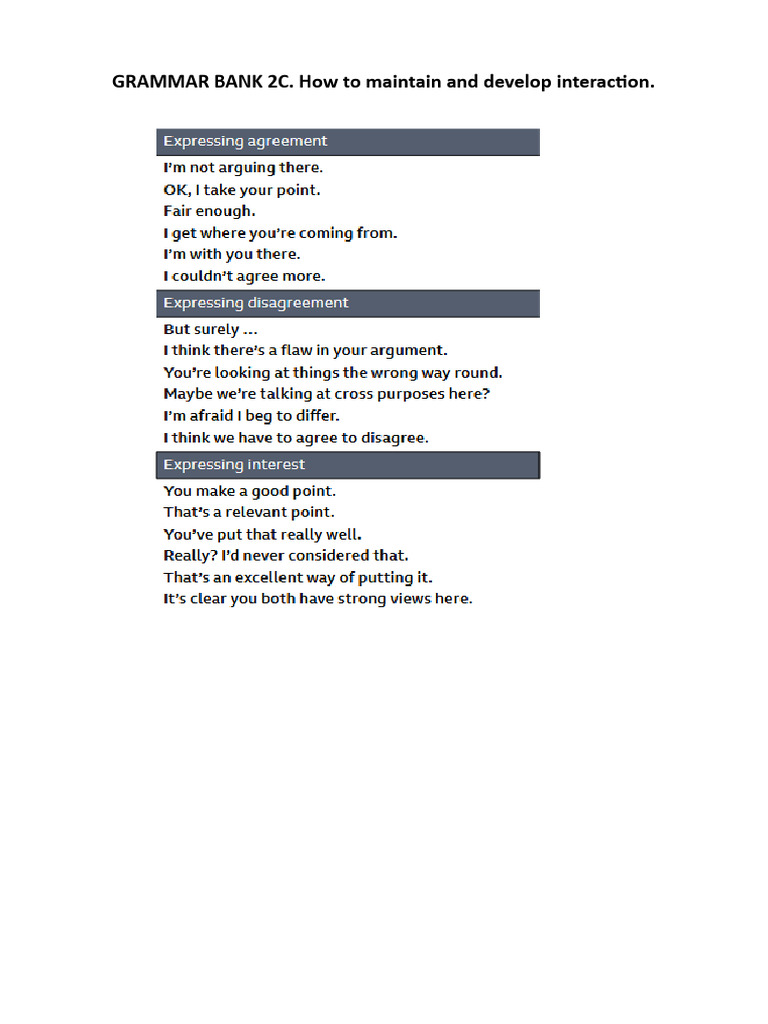 GRAMMAR BANK 2C. How To Maintain and Develop Interaction. | PDF