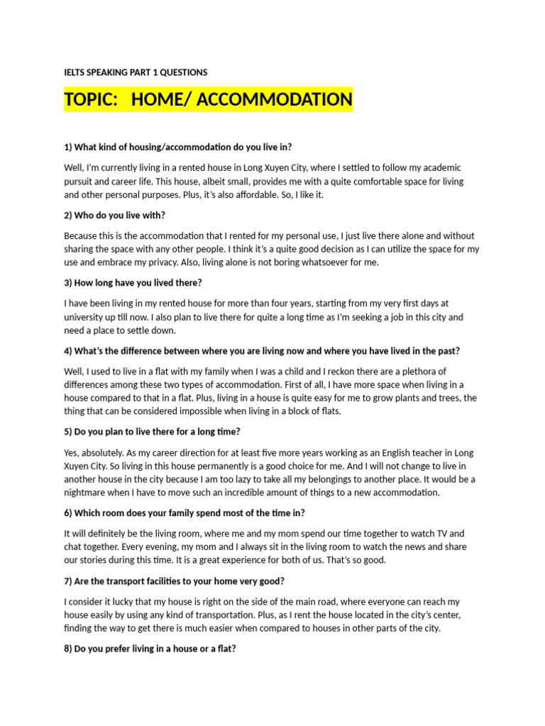 Ielts Speaking Part 1 Questions | PDF