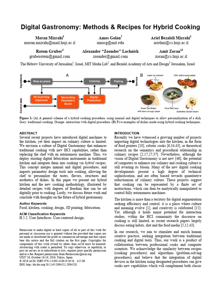Digital Gastronomy, Methods & Recipes For Hybrid Cooking | PDF