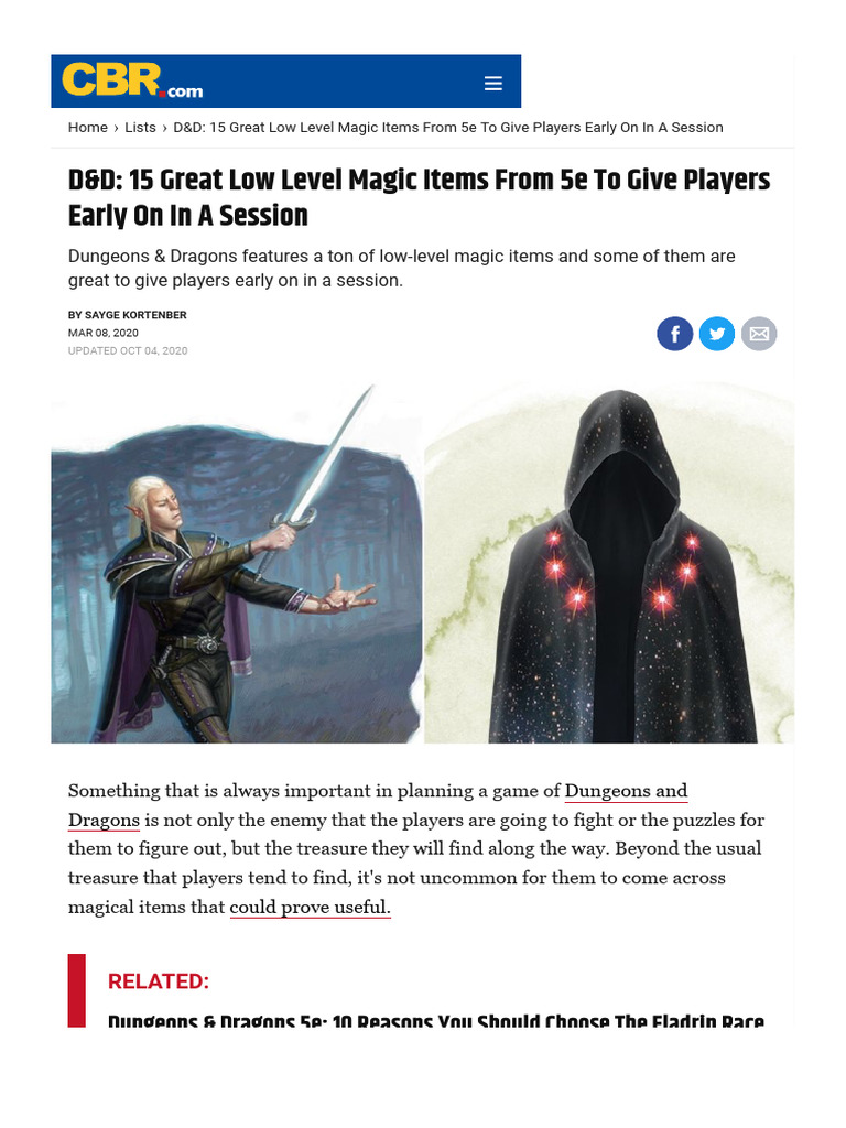 D&D: 15 Great Low Level Magic Items From 5e To Give Players Early On in ...