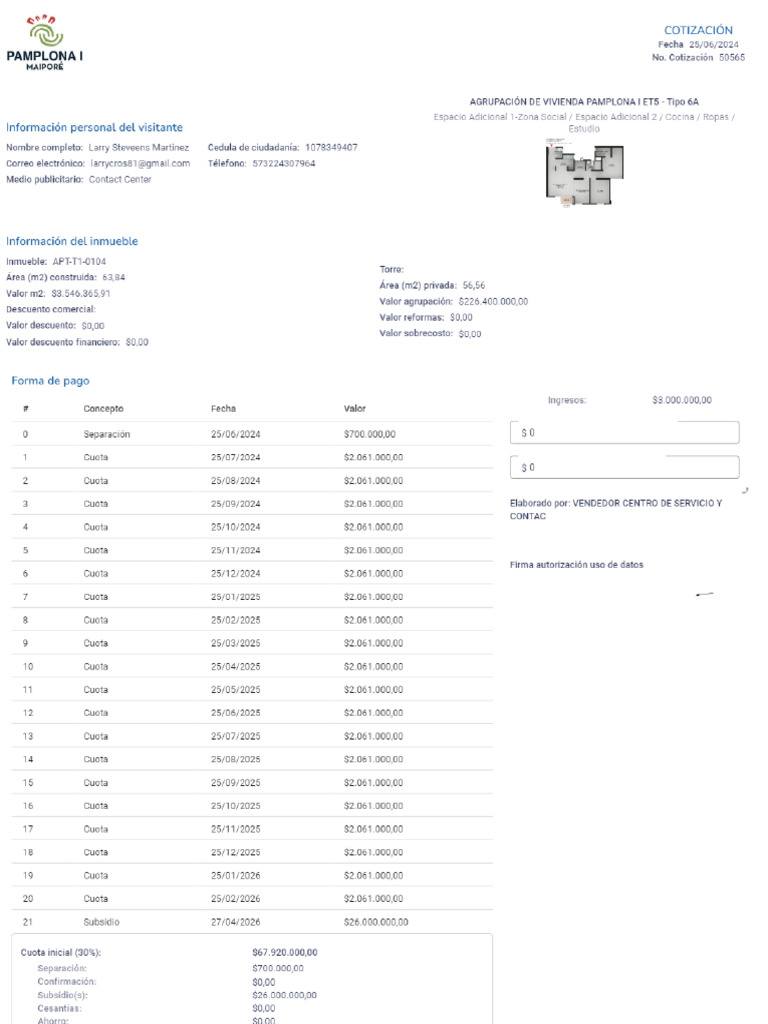 Cotizacion APT T1 0104 - 2562024849 - 57515 | PDF