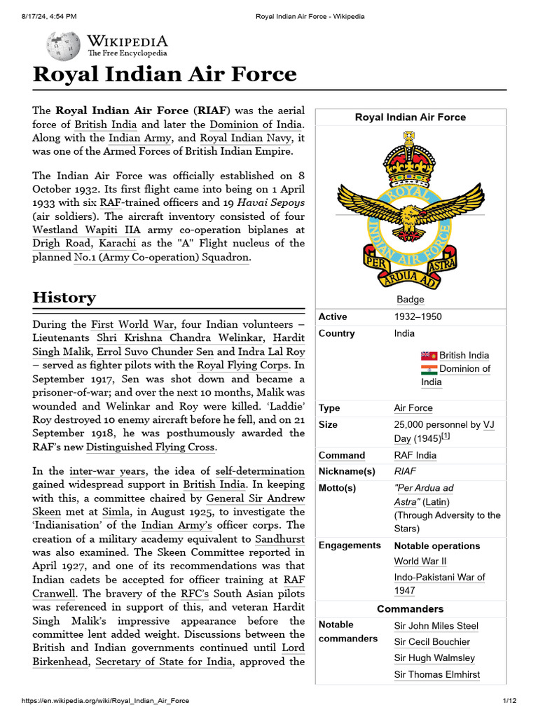 History of the Royal Indian Air Force | PDF | Military | History