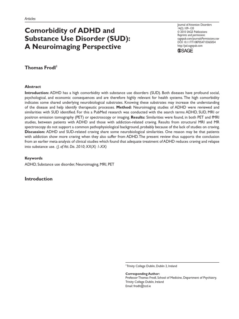 Comorbidity of ADHD and Substance Use Disorder (SUD) : A Neuroimaging ...