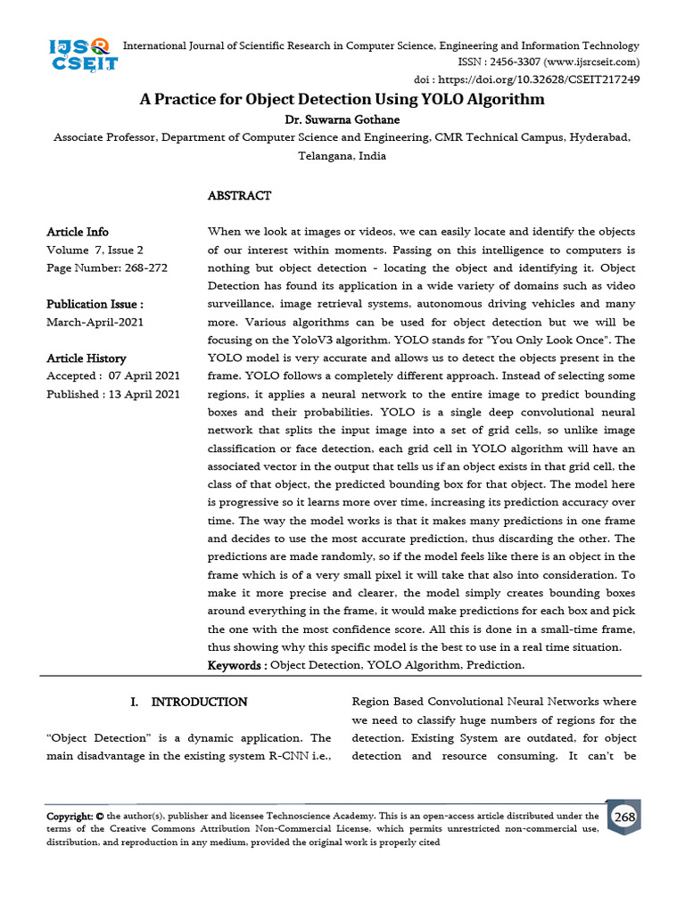 A Practice For Object Detection Using YOLO Algorit | PDF
