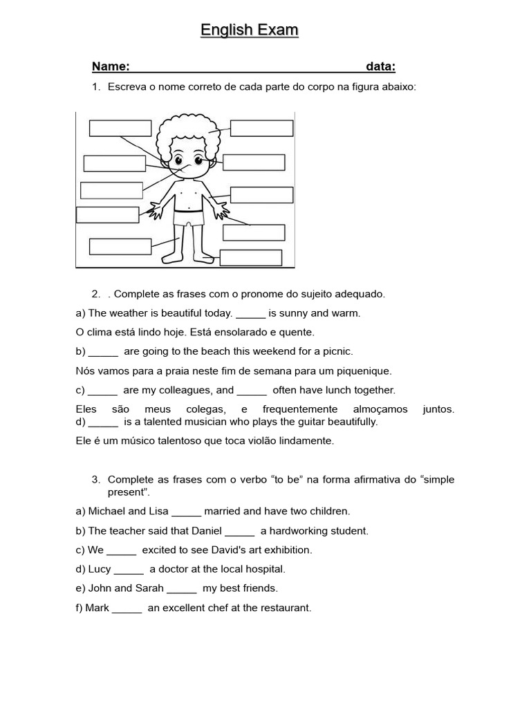 Examen de Inglés para Principiantes | PDF | Artes del Lenguaje y ...