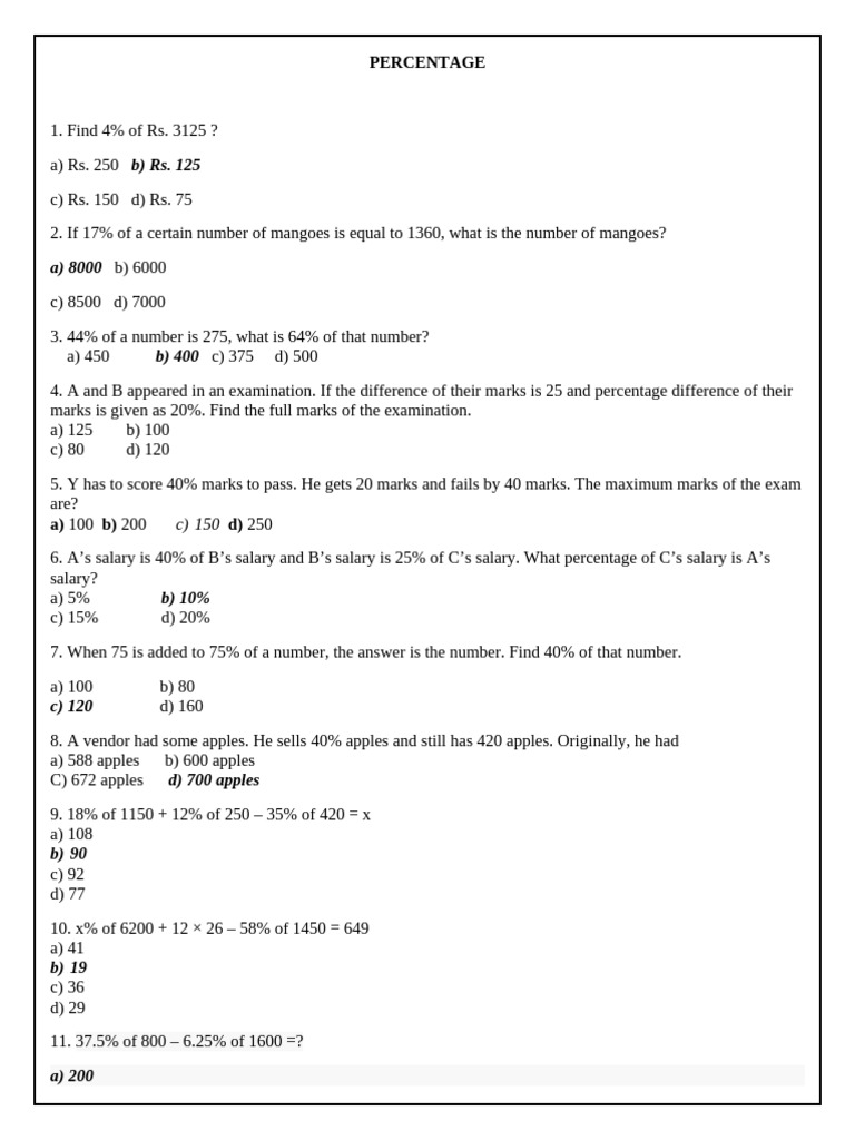 Problems On Percentage | PDF